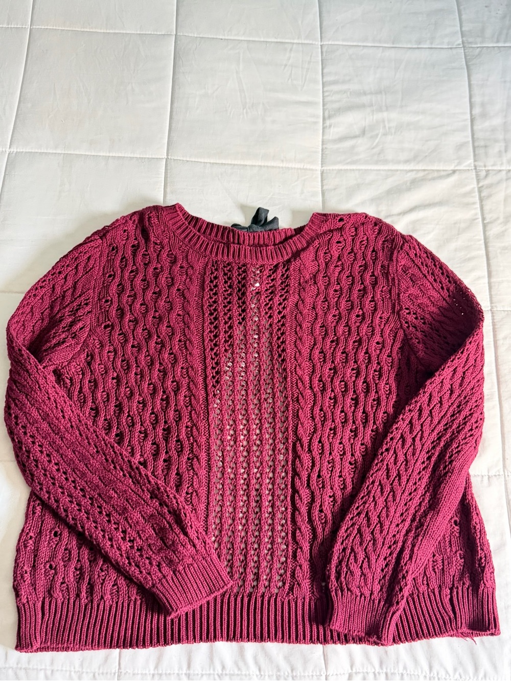 Womens Open-Back Cable Knit Burgundy Cardigan - XL - Picture 4 of 7